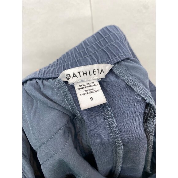 Athleta Women's Voyager Linen Short Granite Blue Pockets Elastic Waist Size 8 - Picture 4 of 6